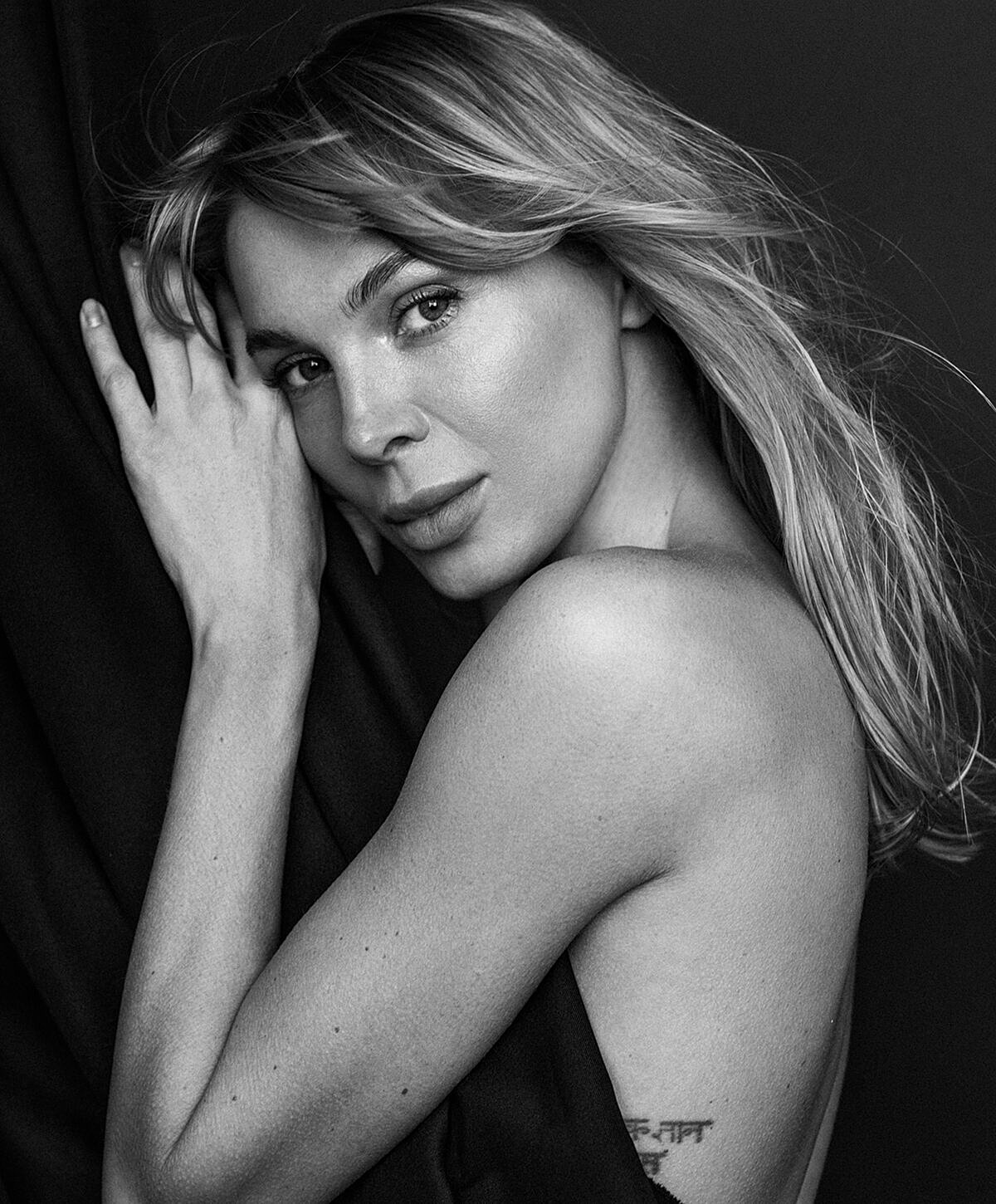 Black and white portrait of a woman.