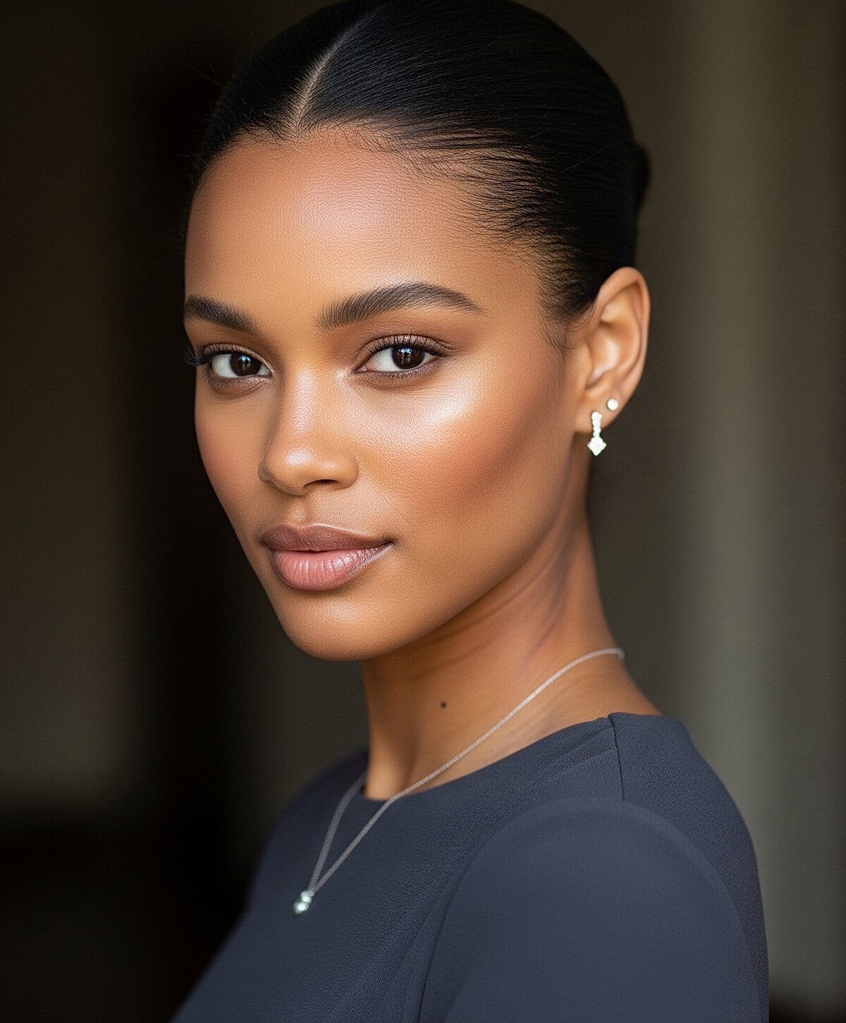 Portrait of a woman in a black outfit.